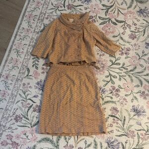 Vintage Elegant Tan and light peach Women's Skirt Set